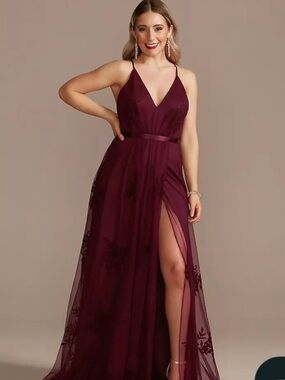 Galina Burgundy V-Neck Spaghetti-Strap Maxi Dress